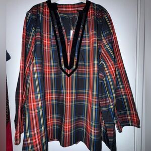 NWT J. Crew Stewart Tartan Velvet Trimmed Tunic